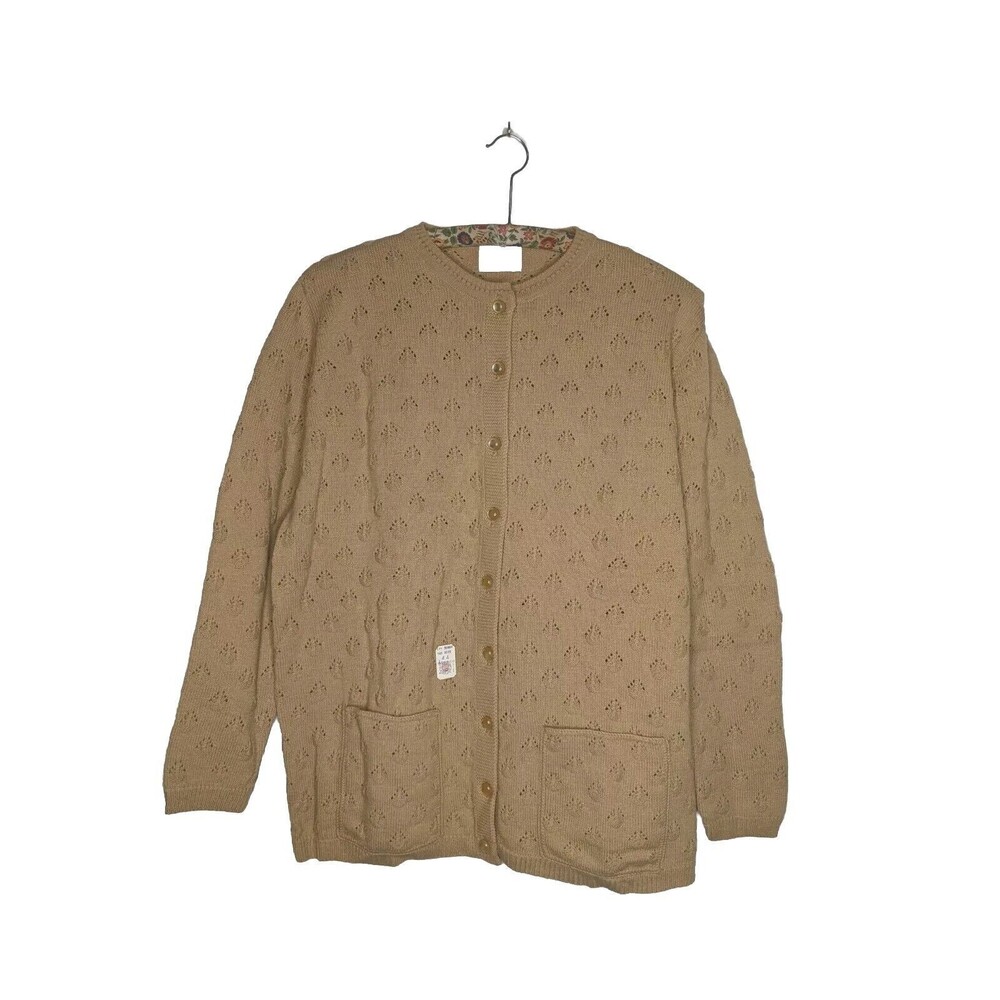 NOS Vintage Ladies Button Front Tan Cardigan Sweater 60s British Vogue L Wintuk